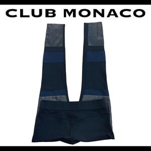 Club Monaco navy blue and black block pattern faux leather pleather leggings Sz6